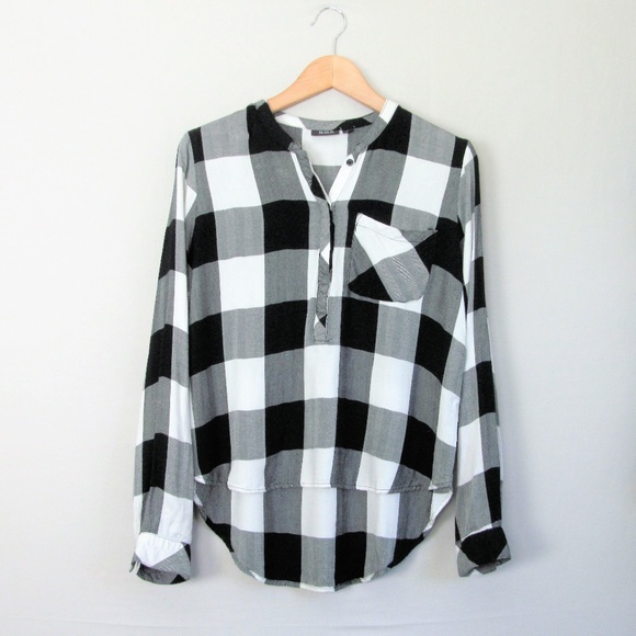 a.n.a Tops - a.n.a rayon gingham check black white blouse